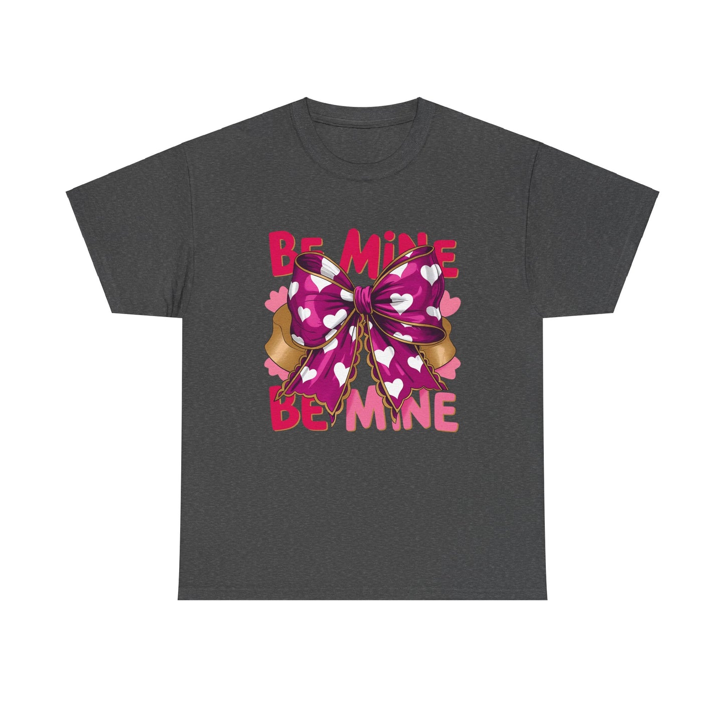 Valentines Day Be Mine T-Shirt, Cute Pink Bow Hearts Tee, Unisex Heavy Cotton Top, Love Gift, Romantic Apparel