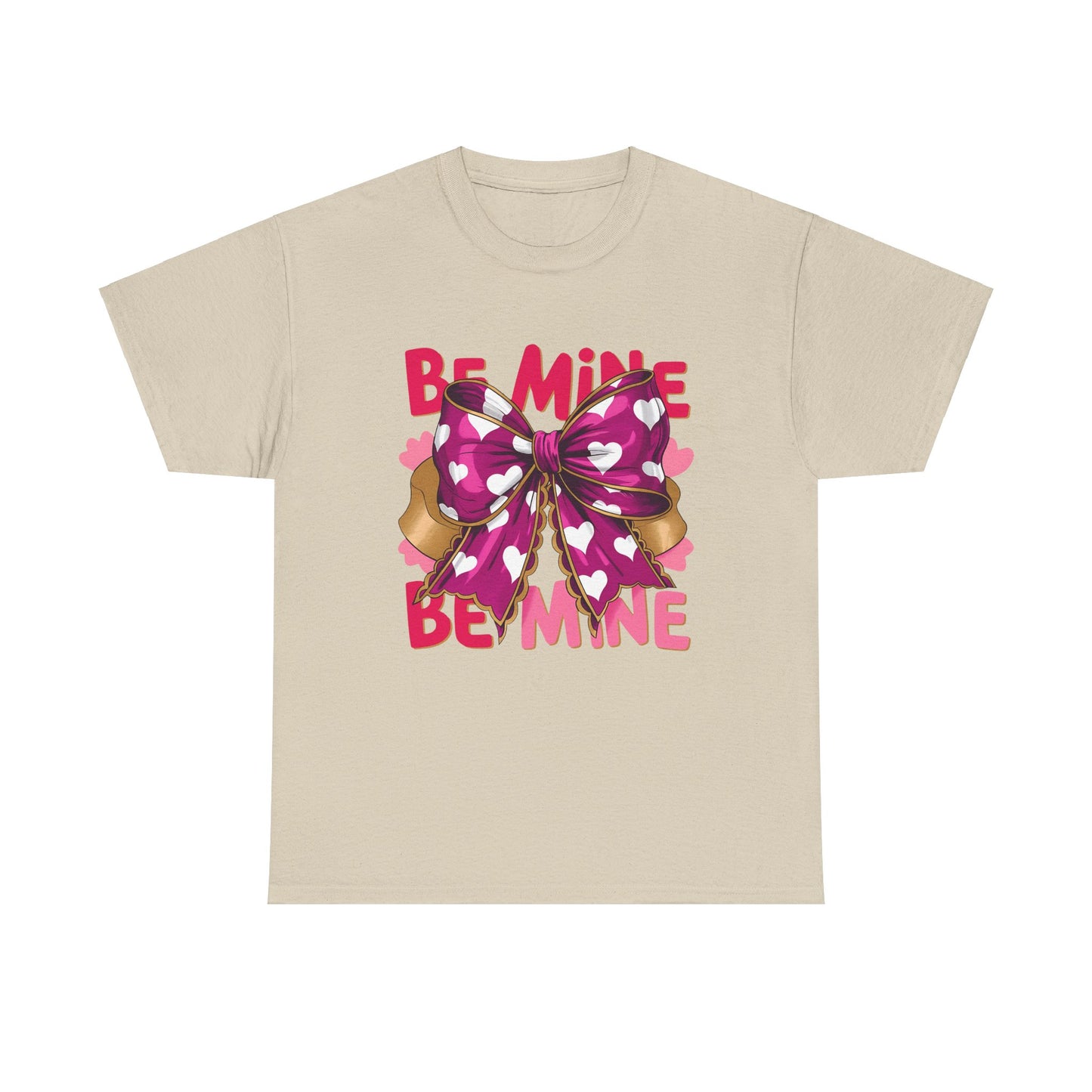 Valentines Day Be Mine T-Shirt, Cute Pink Bow Hearts Tee, Unisex Heavy Cotton Top, Love Gift, Romantic Apparel