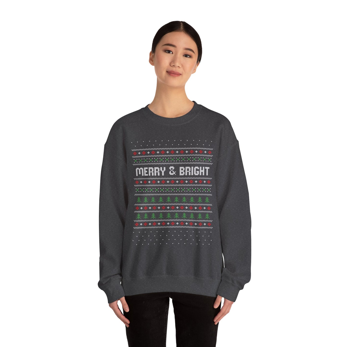 Christmas Crewneck Sweatshirt - Cute Comfy Merry and Bright Ugly Sweater