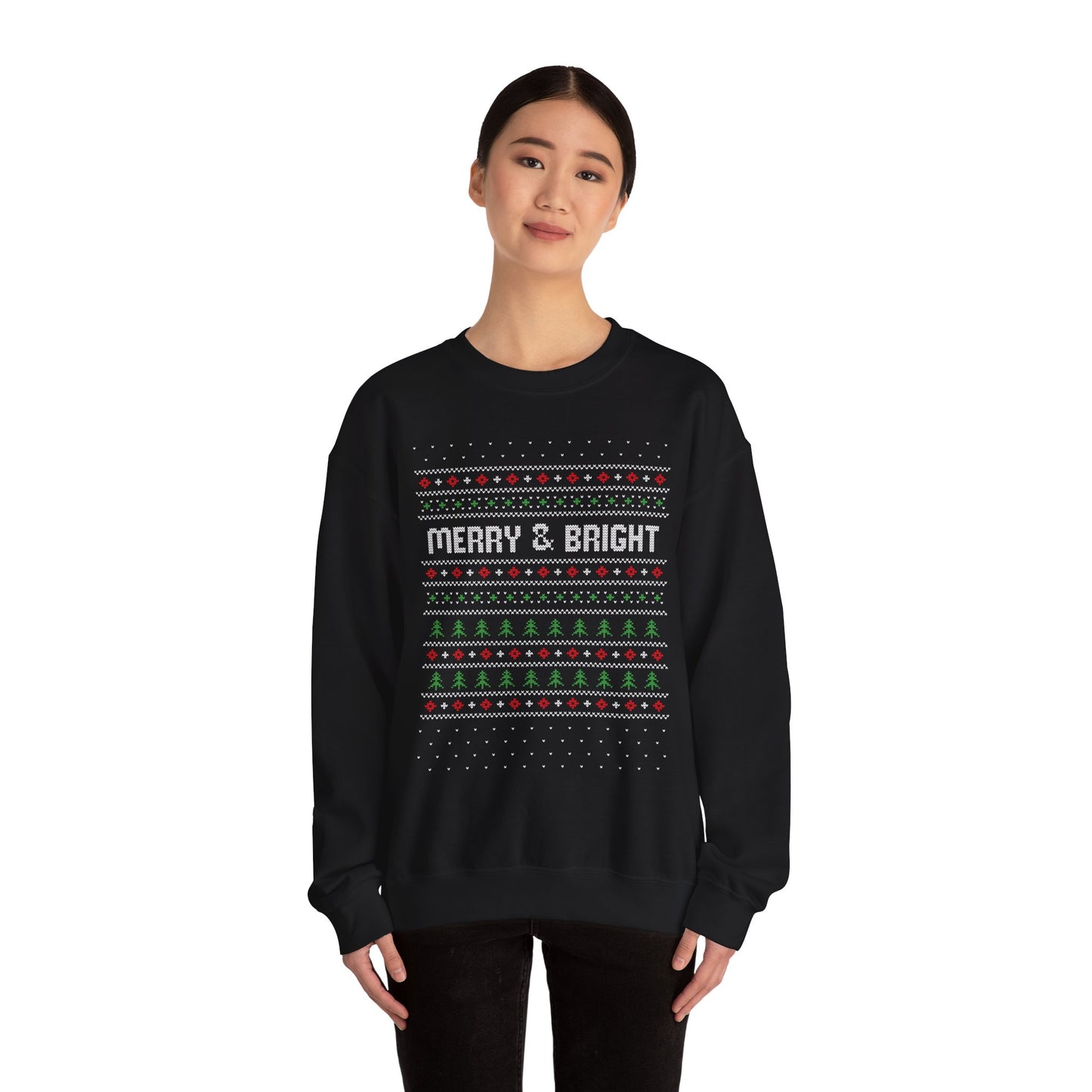 Christmas Crewneck Sweatshirt - Cute Comfy Merry and Bright Ugly Sweater