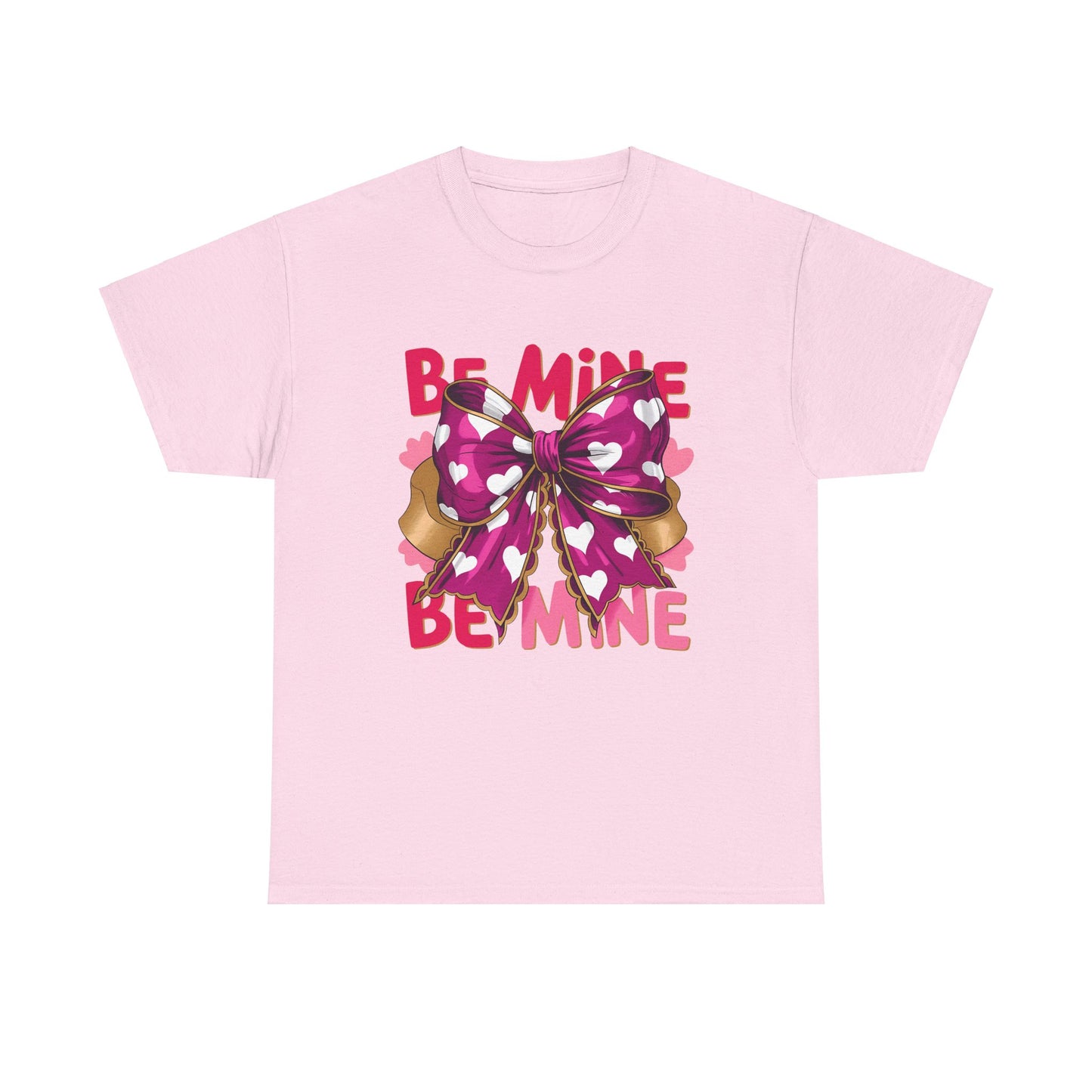 Valentines Day Be Mine T-Shirt, Cute Pink Bow Hearts Tee, Unisex Heavy Cotton Top, Love Gift, Romantic Apparel