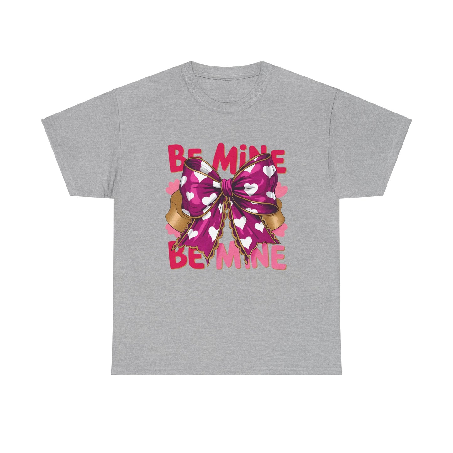 Valentines Day Be Mine T-Shirt, Cute Pink Bow Hearts Tee, Unisex Heavy Cotton Top, Love Gift, Romantic Apparel