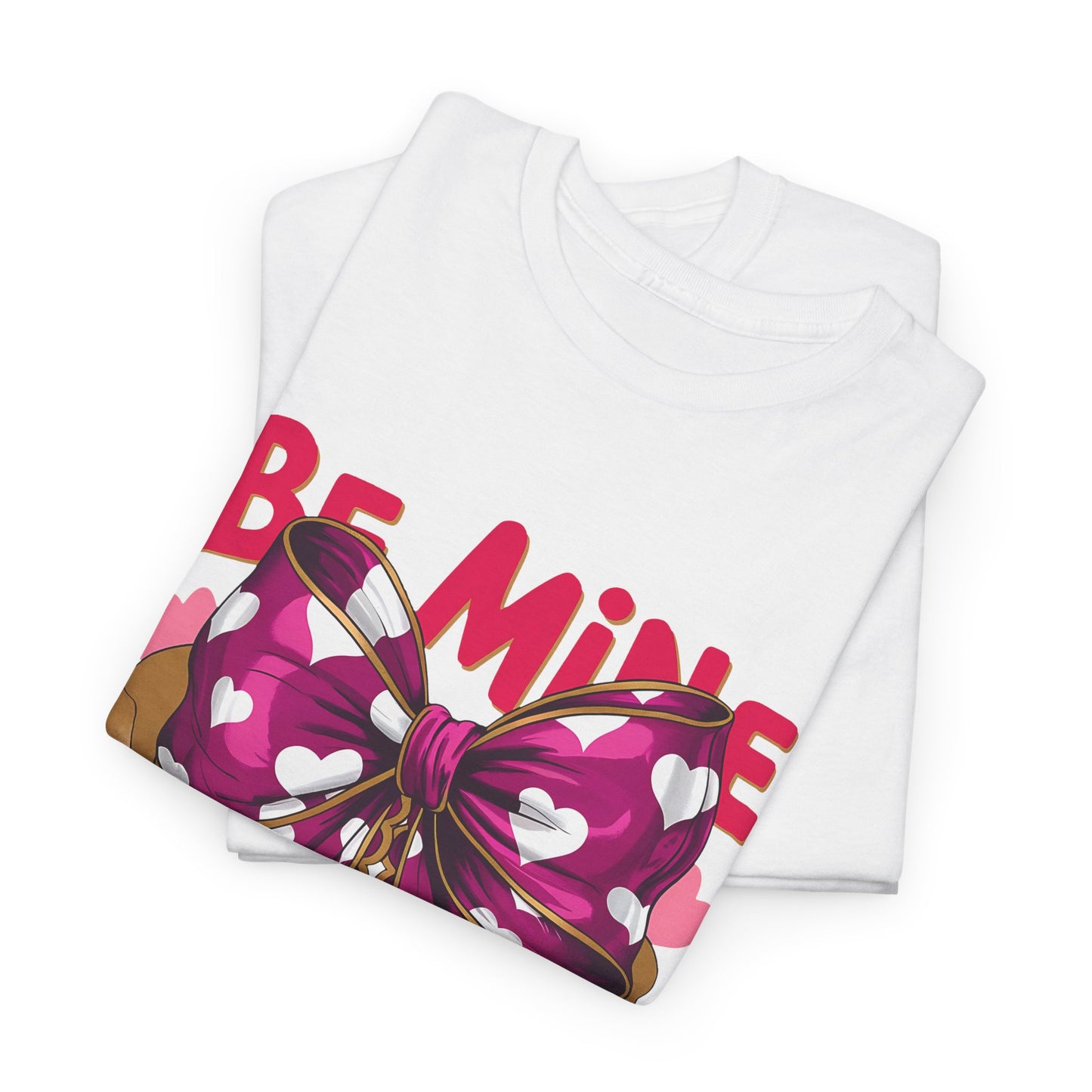 Valentines Day Be Mine T-Shirt, Cute Pink Bow Hearts Tee, Unisex Heavy Cotton Top, Love Gift, Romantic Apparel