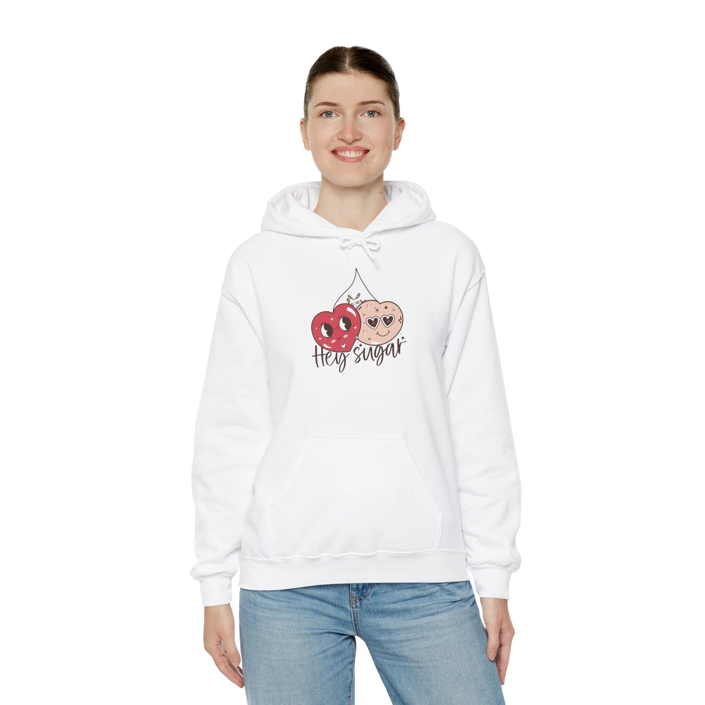 Valentine's Day Cute Cherries Hoodie, Couple Matching Sweatshirt, Hey Sugar Heart Eyes Jumper, Comfy Unisex Pullover, Casual Gift for Him