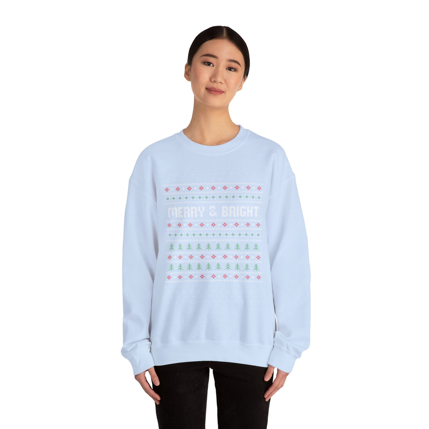 Christmas Crewneck Sweatshirt - Cute Comfy Merry and Bright Ugly Sweater