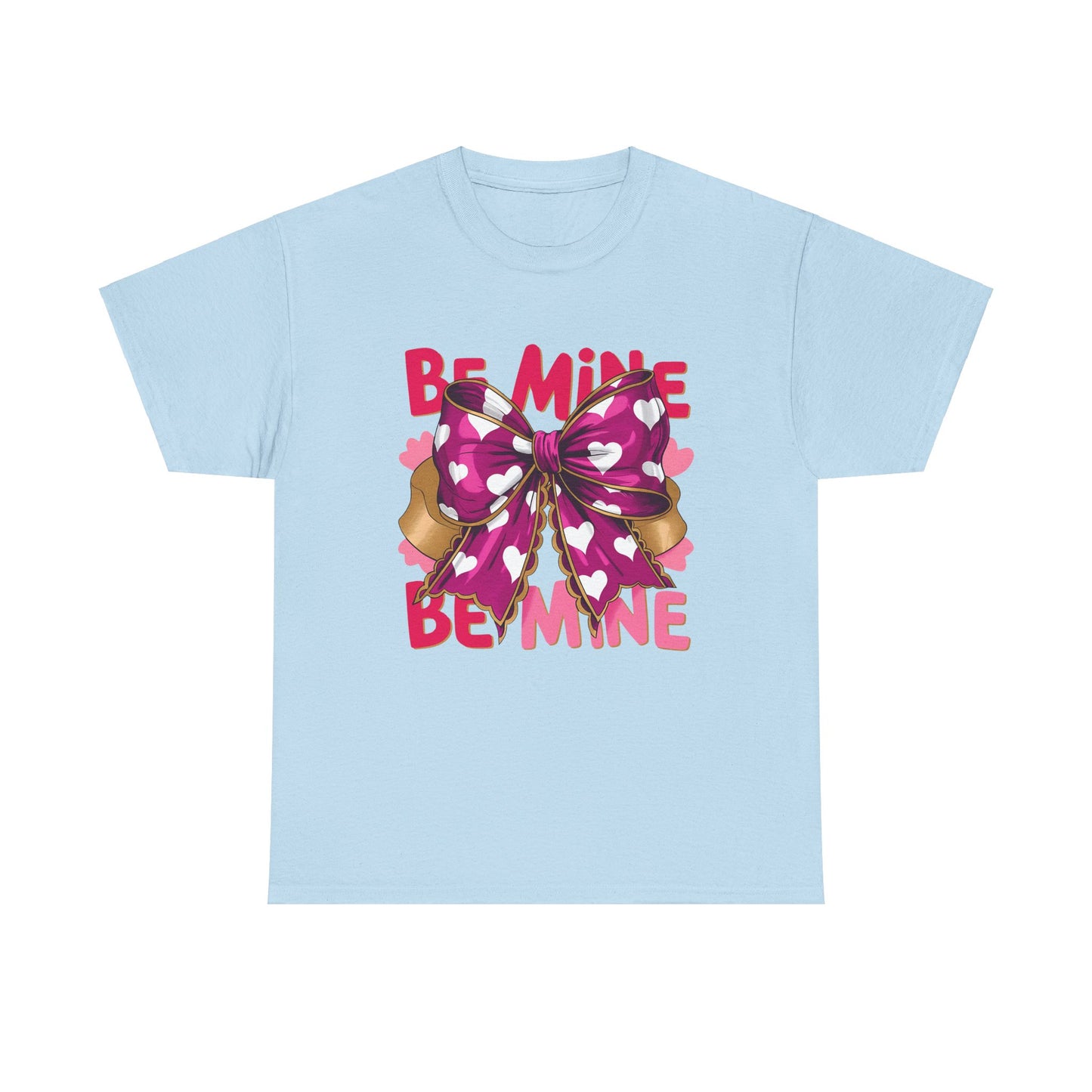 Valentines Day Be Mine T-Shirt, Cute Pink Bow Hearts Tee, Unisex Heavy Cotton Top, Love Gift, Romantic Apparel