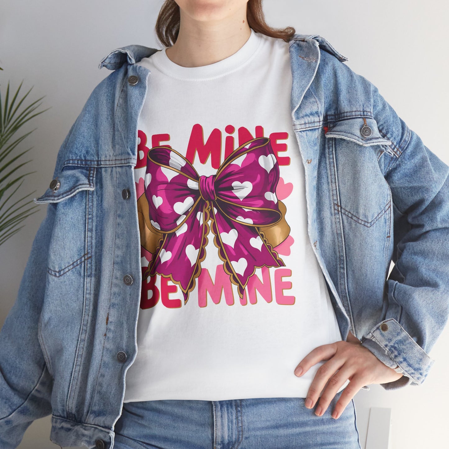 Valentines Day Be Mine T-Shirt, Cute Pink Bow Hearts Tee, Unisex Heavy Cotton Top, Love Gift, Romantic Apparel