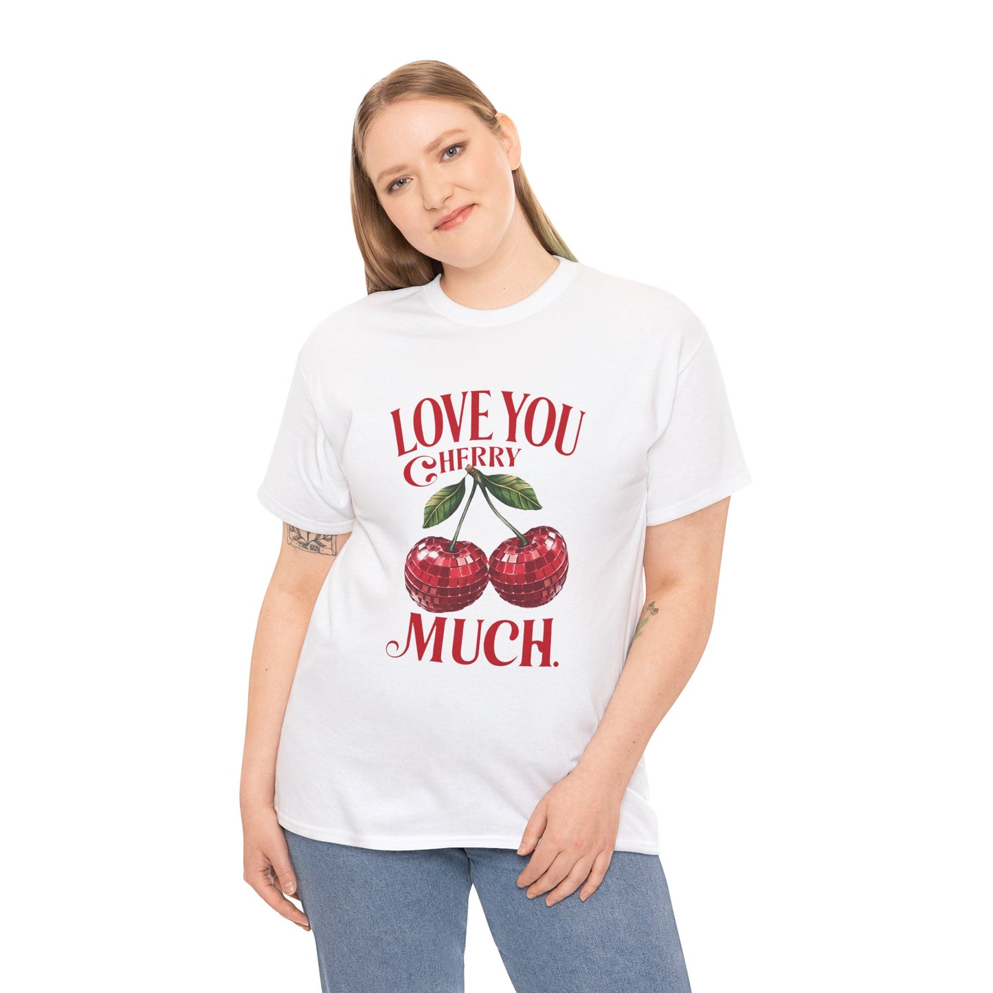 Cherry Disco Balls Love Unisex Heavy Cotton Tee, Valentine's Day Shirt, Cute Cherry Tee, I Love You Cherry Much Tee, Disco Ball Tee, Unisex