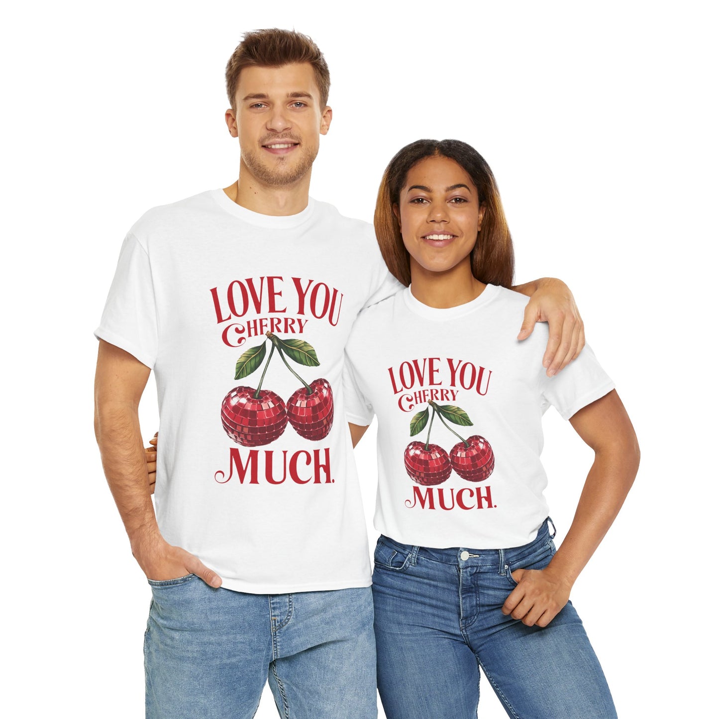Cherry Disco Balls Love Unisex Heavy Cotton Tee, Valentine's Day Shirt, Cute Cherry Tee, I Love You Cherry Much Tee, Disco Ball Tee, Unisex