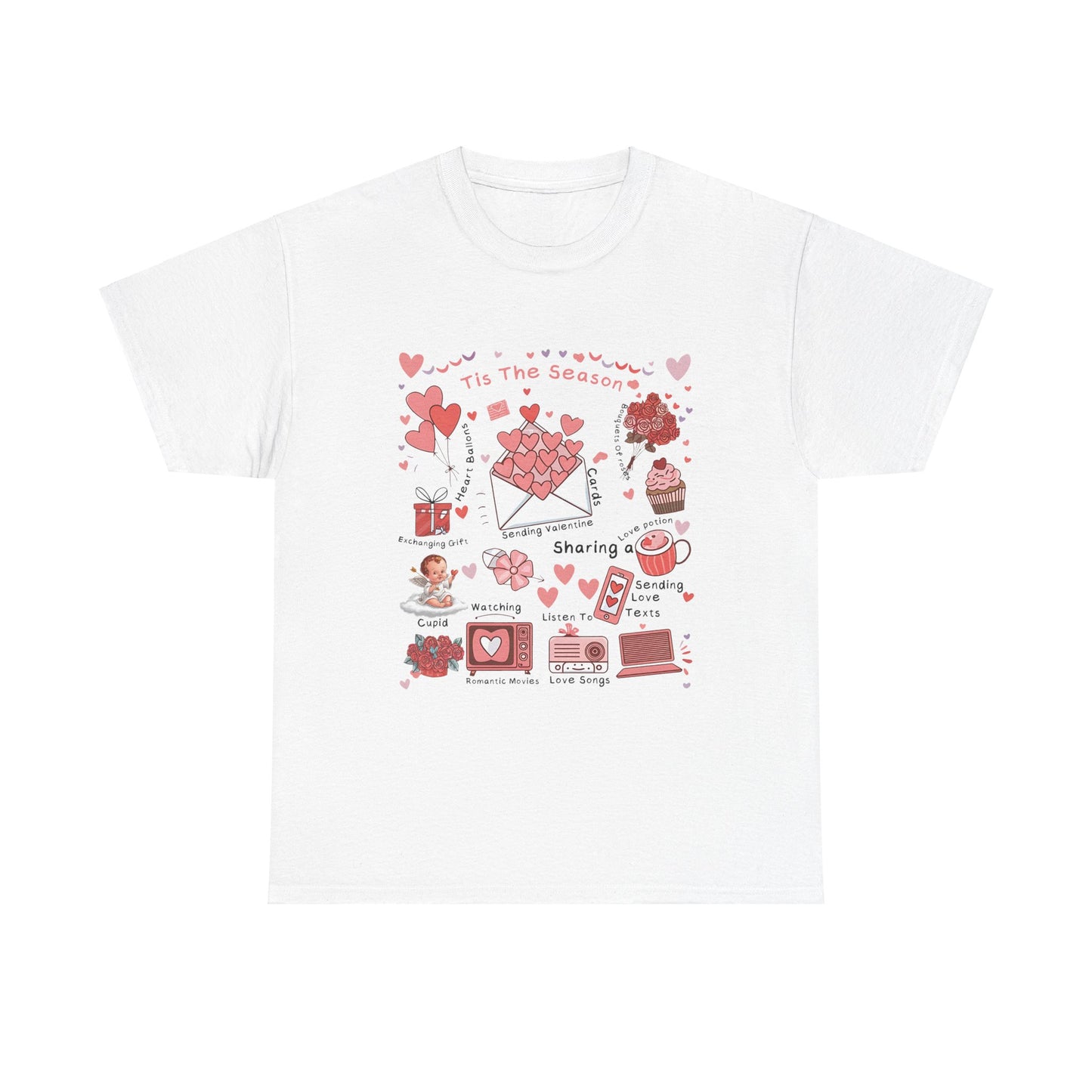 Valentines Day Love Note Unisex Tee, Heart Festive Valentine Season T-Shirt, Romantic Couple Gift Top, Cupid Holiday Shirt, Red Pink Love