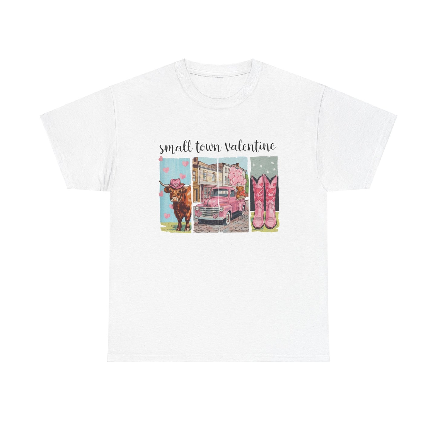 Valentine's Day Western Small Town Tee, Cute Cowgirl Pickup Truck Shirt, Pink Cowboy Boots, Unisex T-shirt, Southern Ranch Apparel, Vintage