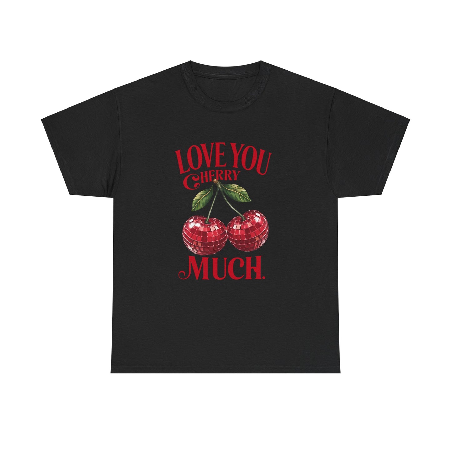 Cherry Disco Balls Love Unisex Heavy Cotton Tee, Valentine's Day Shirt, Cute Cherry Tee, I Love You Cherry Much Tee, Disco Ball Tee, Unisex