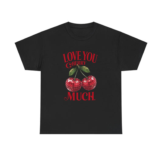 Cherry Disco Balls Love Unisex Heavy Cotton Tee, Valentine's Day Shirt, Cute Cherry Tee, I Love You Cherry Much Tee, Disco Ball Tee, Unisex