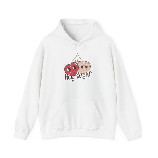 Valentine's Day Cute Cherries Hoodie, Couple Matching Sweatshirt, Hey Sugar Heart Eyes Jumper, Comfy Unisex Pullover, Casual Gift for Him