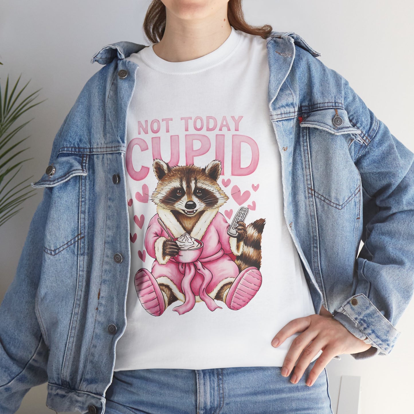 Copy of Funny Raccoon Robe Remote Coffee Unisex Tee, Not Today Cupid Valentine's Day T-Shirt, Gift for Animal Lovers, Relaxation Cotton Shirt, Lazy