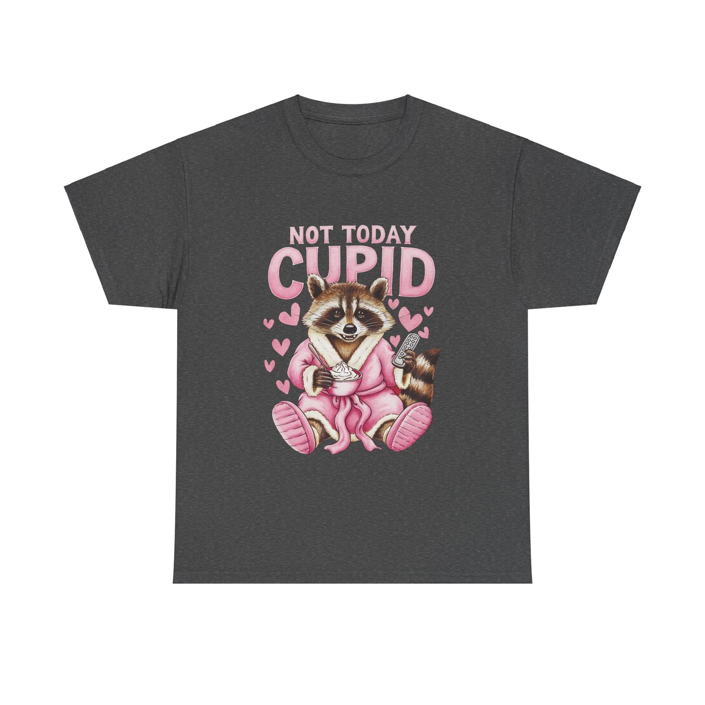 Copy of Funny Raccoon Robe Remote Coffee Unisex Tee, Not Today Cupid Valentine's Day T-Shirt, Gift for Animal Lovers, Relaxation Cotton Shirt, Lazy