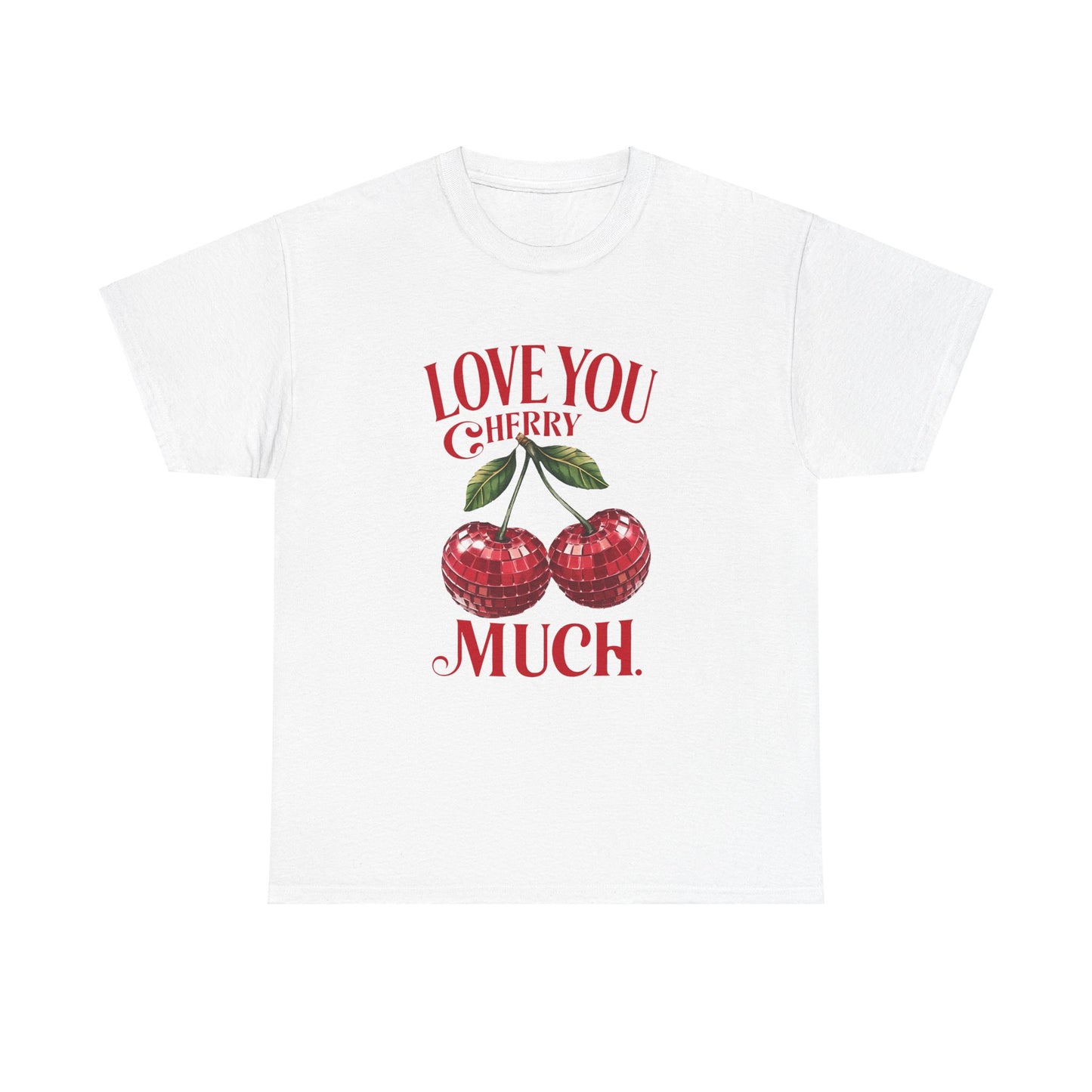 Cherry Disco Balls Love Unisex Heavy Cotton Tee, Valentine's Day Shirt, Cute Cherry Tee, I Love You Cherry Much Tee, Disco Ball Tee, Unisex