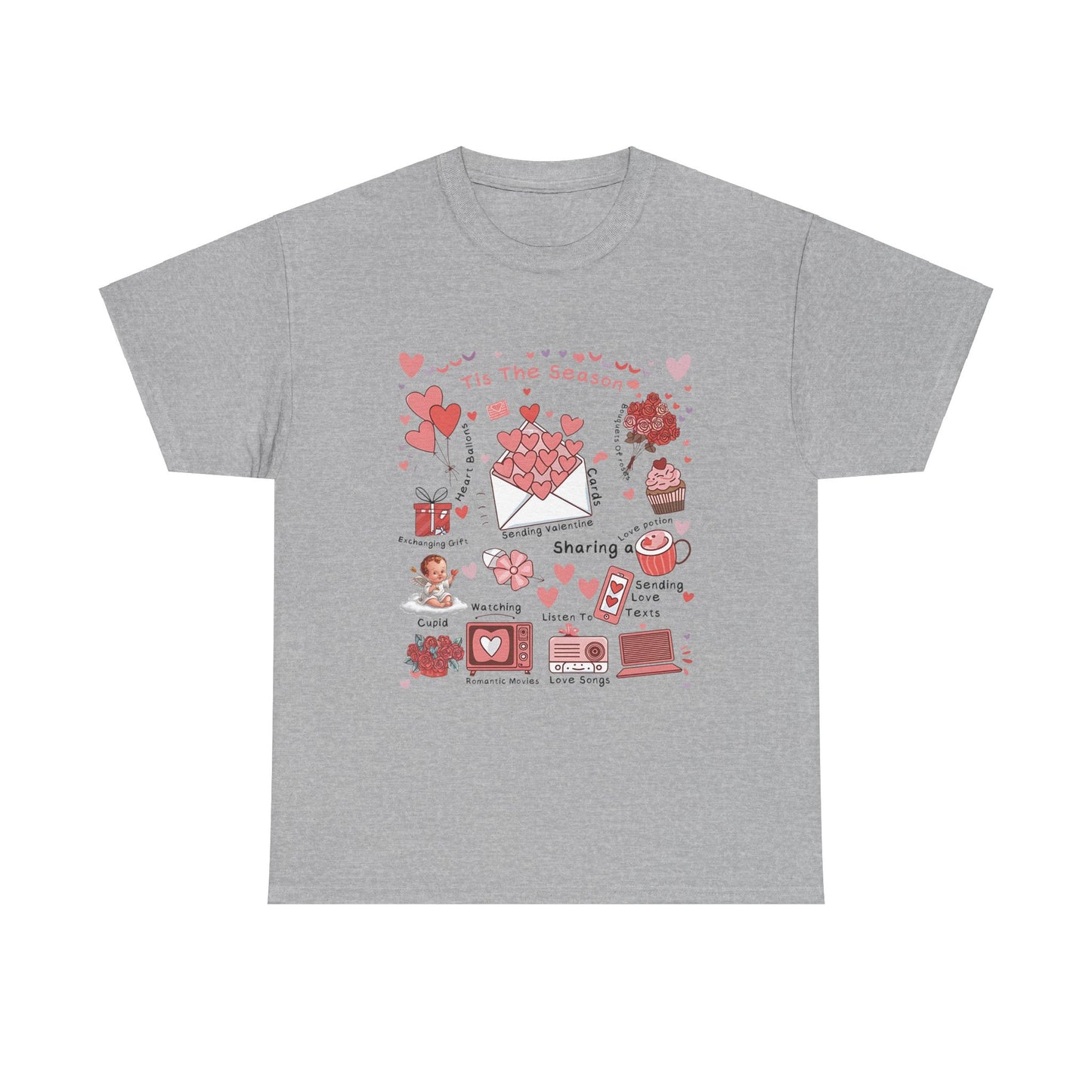 Valentines Day Love Note Unisex Tee, Heart Festive Valentine Season T-Shirt, Romantic Couple Gift Top, Cupid Holiday Shirt, Red Pink Love