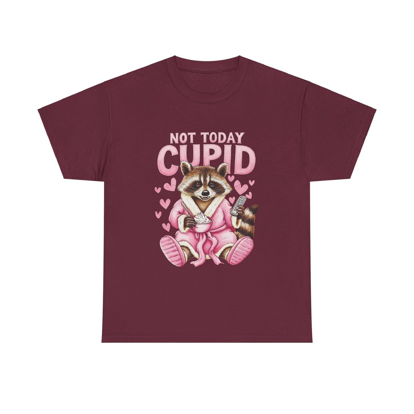 Copy of Funny Raccoon Robe Remote Coffee Unisex Tee, Not Today Cupid Valentine's Day T-Shirt, Gift for Animal Lovers, Relaxation Cotton Shirt, Lazy