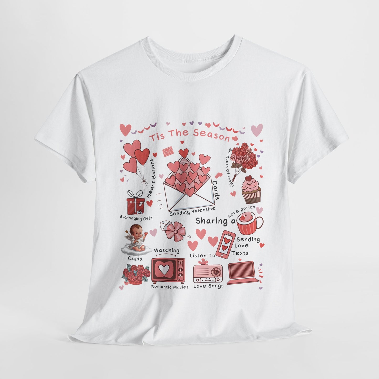 Valentines Day Love Note Unisex Tee, Heart Festive Valentine Season T-Shirt, Romantic Couple Gift Top, Cupid Holiday Shirt, Red Pink Love