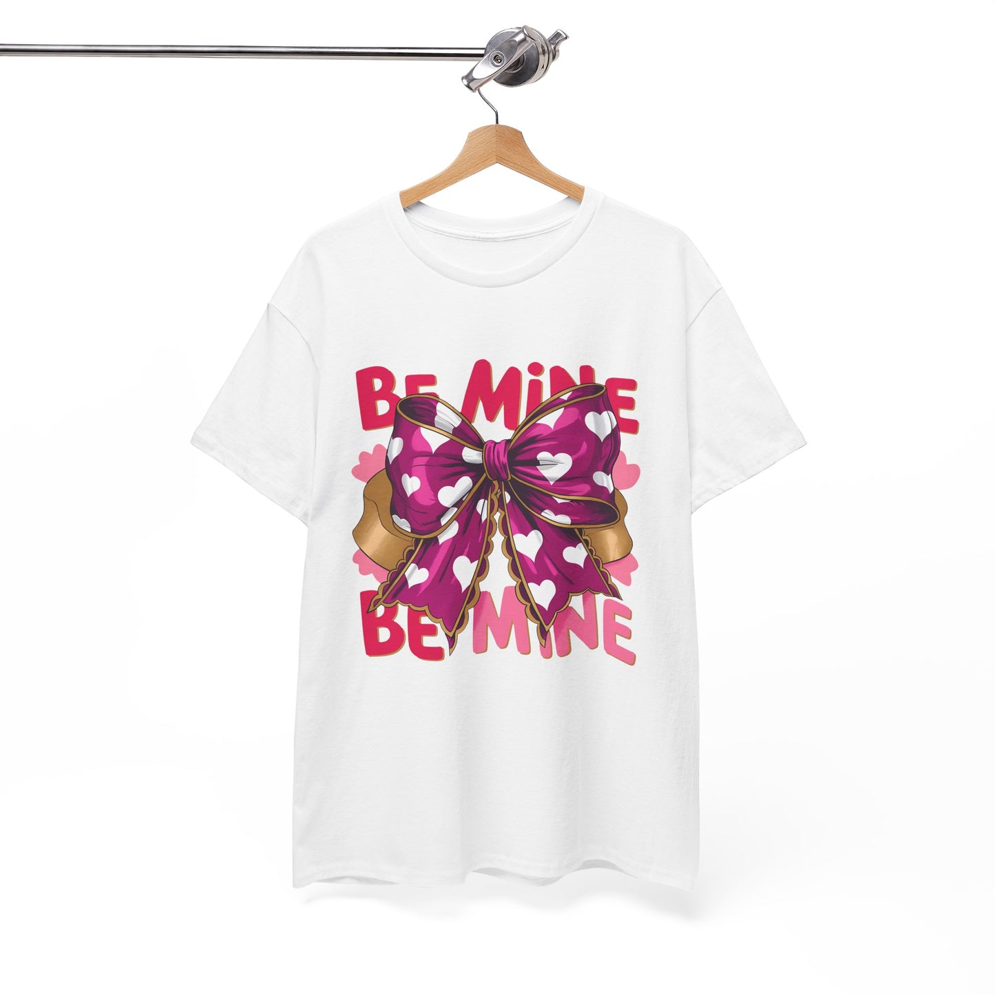 Valentines Day Be Mine T-Shirt, Cute Pink Bow Hearts Tee, Unisex Heavy Cotton Top, Love Gift, Romantic Apparel