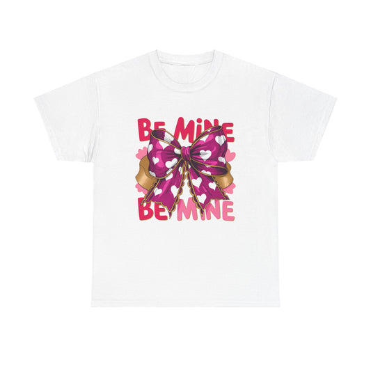 Valentines Day Be Mine T-Shirt, Cute Pink Bow Hearts Tee, Unisex Heavy Cotton Top, Love Gift, Romantic Apparel