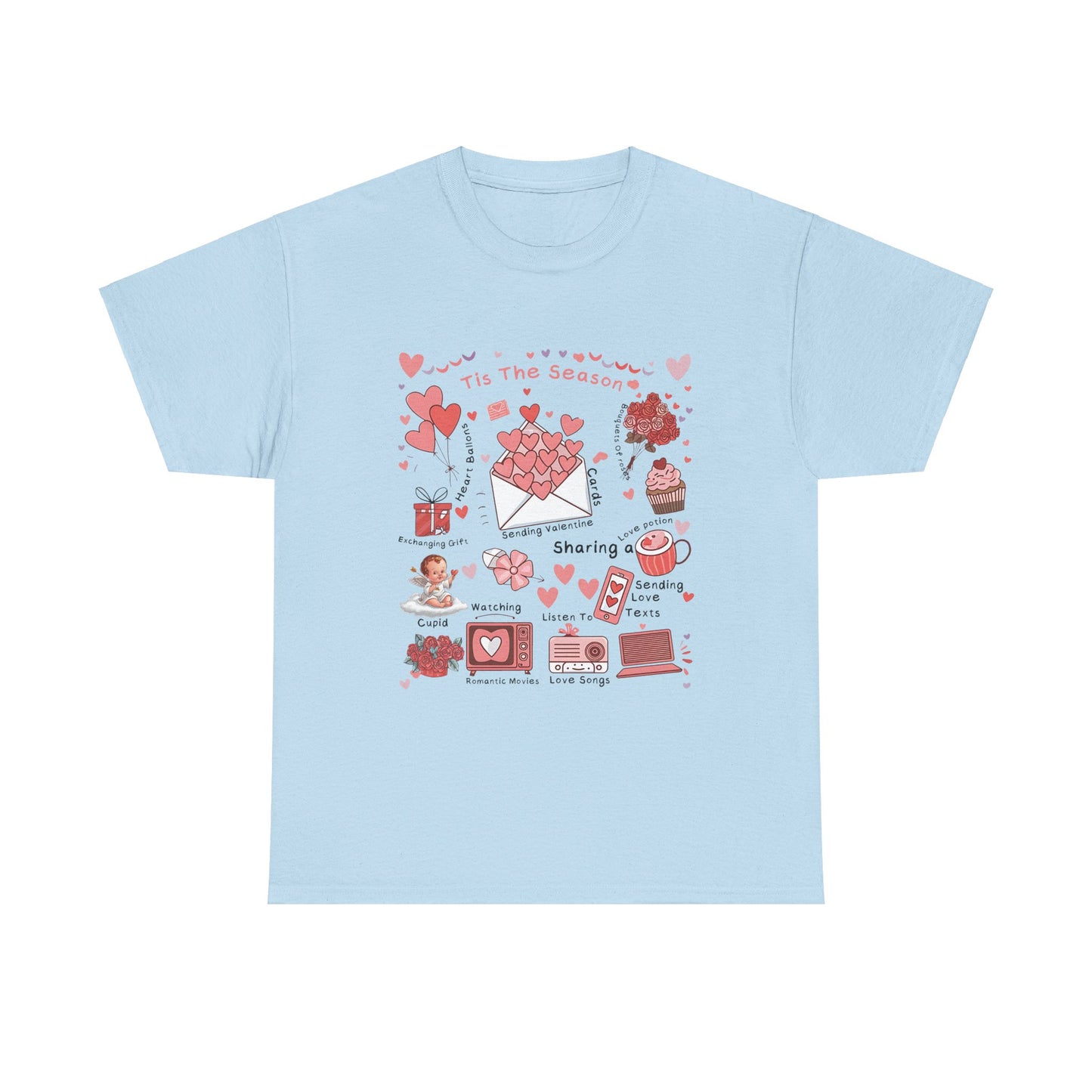 Valentines Day Love Note Unisex Tee, Heart Festive Valentine Season T-Shirt, Romantic Couple Gift Top, Cupid Holiday Shirt, Red Pink Love